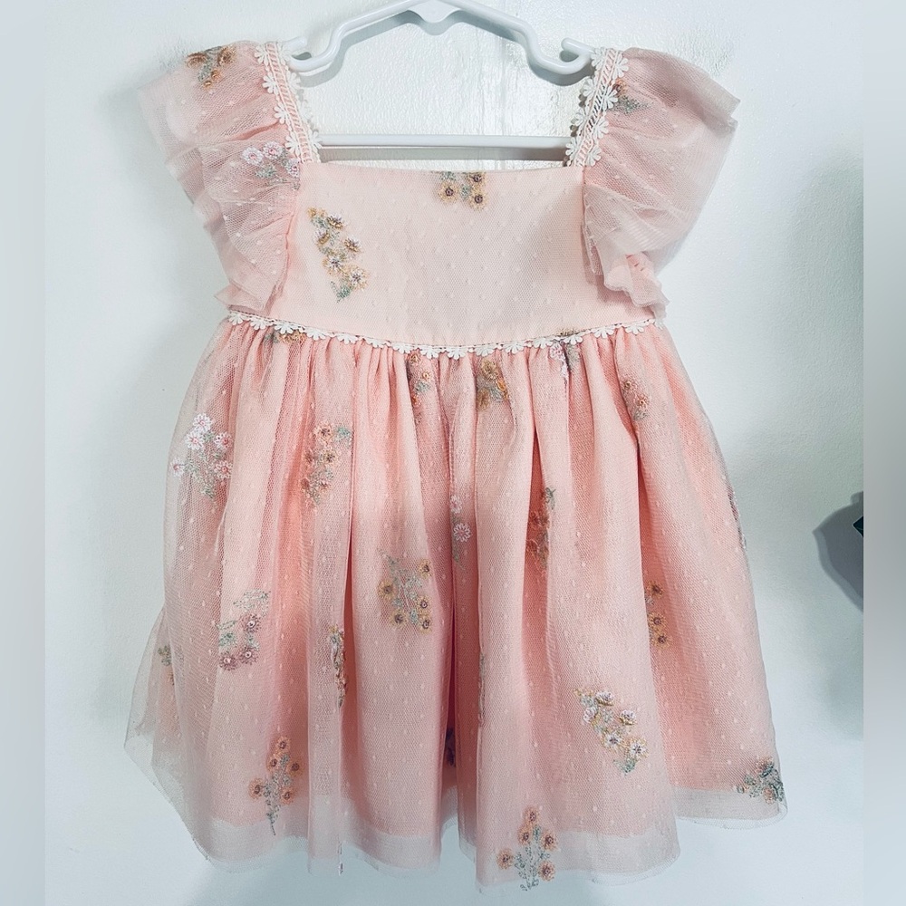 Peach floral spring Easter dress 12 month baby girl